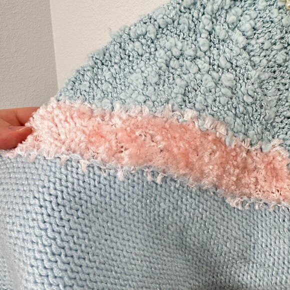 Vintage Pastel Blue Grannycore Coquette Mixed Media Rose Pearl Mockneck Sweater - Picture 7 of 10